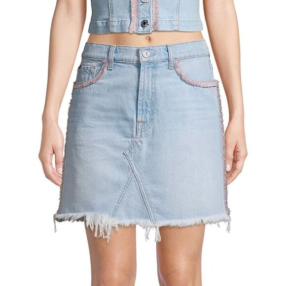 7 For All Mankind Fringed Denim Mini Skirt, Size 32 (jean sizing), New with tag - Picture 2 of 16